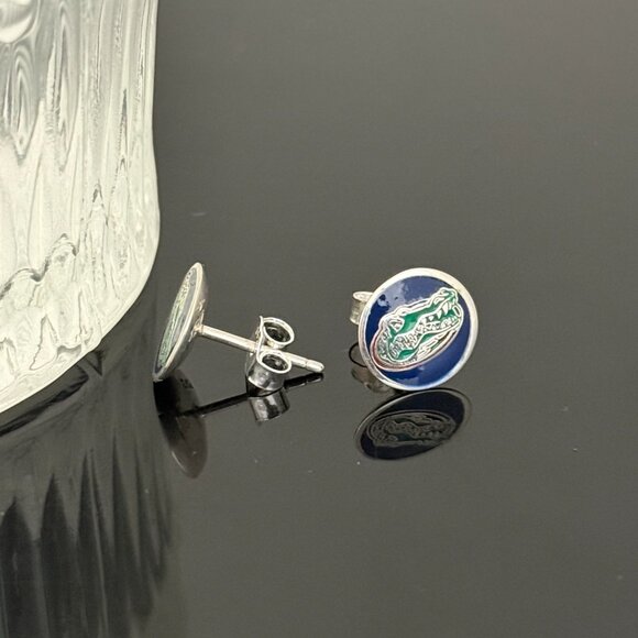 Florida Gators Crocodile Earrings S925 Sterling Silver Handmade Ear Stud - Picture 3 of 4